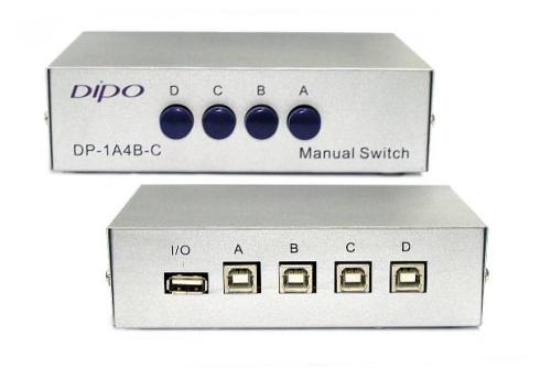 USB2.0 A In B Out, 4Ways Switch Box Metal